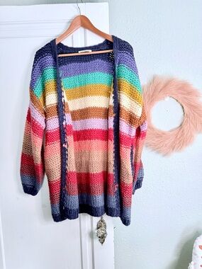 Multicolor Striped Open-Front Women's Cardigan Sweater